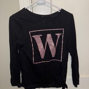 Justice Black and Pink “W” Initial Long Sleeve Tee